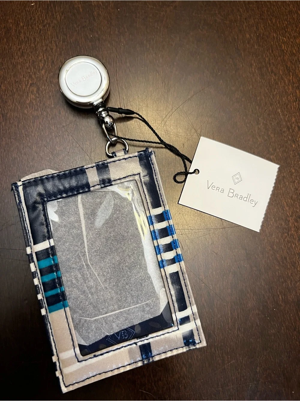 Vera Bradley Navy and Blue Plaid ID Badge Holder with Reel